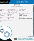 Heavy Duty Five Eighths Inch Threaded Concrete Anchor L Bolts For Base Plate And Sill Plate Installations In Masonry And Wood Sixteen Inch Length Built To Last Hot Dipped Galvanized With Nuts And Washers Included For Cement Foundations
