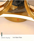 Detail of the iron base plate on the Slick Three Speed Ceiling Fan With Light Featuring Invisible Abs Blades Led Fandelier Semi Flush Mount Remote Control Flicker Free Lighting Total Vibe Upgrade For Modern Home Spaces.