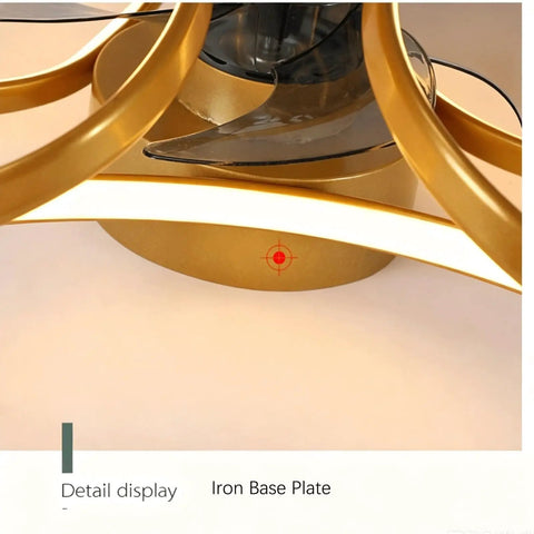Detail of the iron base plate on the Slick Three Speed Ceiling Fan With Light Featuring Invisible Abs Blades Led Fandelier Semi Flush Mount Remote Control Flicker Free Lighting Total Vibe Upgrade For Modern Home Spaces.