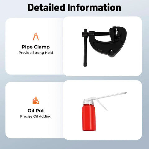 Detailed view of Pipe Clamp and Oil Pot for Heavy Duty Electric Pipe Threader Kit With 6 Dies For Plumbing And Gas Lines.