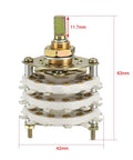 6P5T 6 Pole 5 Throw 3 Deck Band Channel Rotary Switch Selector With Plastic Knob For DIY Electronics Projects And Audio Gear 36 Pin Mounting Hole 9.7mm 6mm Shaft Diameter 11.7mm Shaft Length Includes Nut, 63mm high