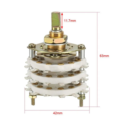 6P5T 6 Pole 5 Throw 3 Deck Band Channel Rotary Switch Selector With Plastic Knob For DIY Electronics Projects And Audio Gear 36 Pin Mounting Hole 9.7mm 6mm Shaft Diameter 11.7mm Shaft Length Includes Nut, 63mm high