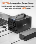 Rock Solid 4 Bay SATA Hard Drive RAID Enclosure with independent 12V power supply and dual fans, supports 96TB storage.
