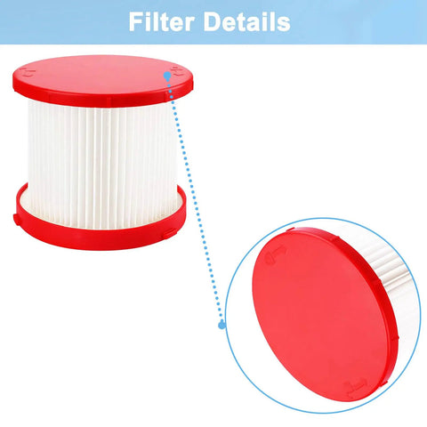 Two Pack HEPA Vacuum Filter For Wet Dry Vacuums, Fits M18 M12 M28 Cordless Models, 49-90-1900 Series, red filter details