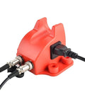 Red base stand for 2 In 1 Soldering Station With Digital Display And Hot Air Gun For SMD BGA PCB IC Repair with power and signal cables.