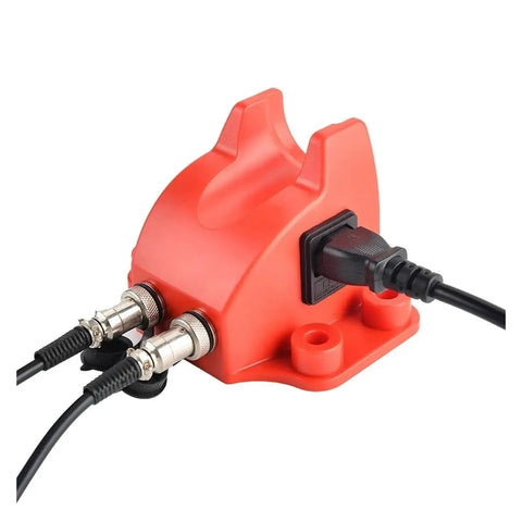 Two In One Soldering Station With Digital Display And Hot Air Gun, red holder with connectors and power cable, side view