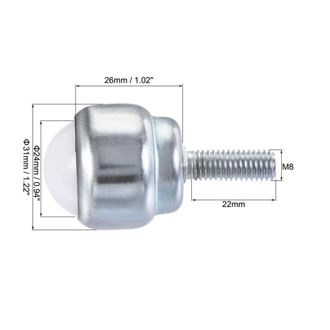 Ball Transfer Bearing Unit 24mm Ball Roller With 360 Degree Rotation Bolt Mount 20kg Load Per Unit 1.22x1.02in Body M8x22mm.