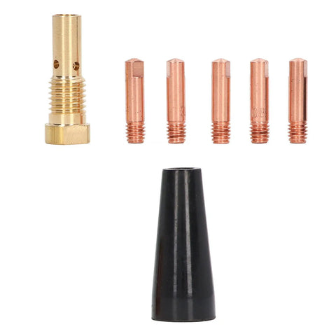 Pro Grade MIG Gun Gasless Welding Accessories Kit 7 Piece Set With Conductive Copper Tips Gasless Nozzle Shroud Diffuser Connector
