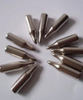 Glue On Field Points For 8mm Arrows 24 Pack Metal Arrow Tips arranged in a circle on a white surface