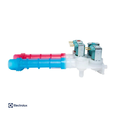 Electrolux washer water inlet valve 134637810 with dual connectors, replacement part for washing machines easy install plug and play.