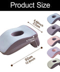 Product size of Office Nap Pillow With Memory Foam Neck Support Headrest, Removable Pillowcase, Lightweight Portable Cushion for desk, travel, and commute, great for quick naps, violet, shown in various colors with dimensions.