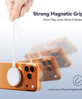 Magnetic Wireless Charger 2 Pack With 15W Fast Charging 4.2 Ft Type C Cable Works With iPhone 12 13 14 15 16 17 Series And AirPods 2 3 Pro Strong Magnetic Alignment No Slip Case Friendly Charging On The Go shown on orange iPhone.