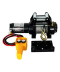 Heavy Duty 2000 Lb Electric Chain Hoist With 12 Or 24 Volt Truck Crane For Warehouse And Workshop Use featuring steel hook and control.