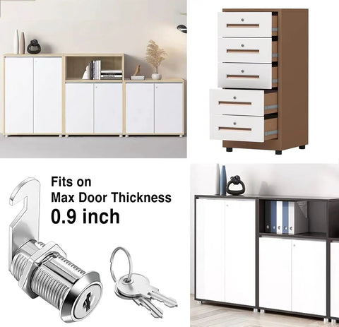 1-1/8 Inch Cam Lock Set Keyed Alike For Cabinets Drawers And Boxes Fits Doors Up To 7/8 Inch Thick Zinc Alloy 2 Pack