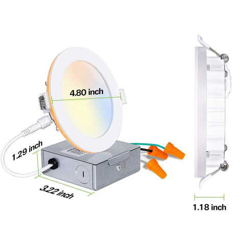 Dope 4 Inch LED Recessed Ceiling Light With Night Light Dimmable 2700K To 5000K Color Temperature CRI 90 850 Lumens 10.5W Ultra Thin