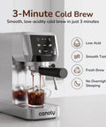 Dope 2-In-1 Espresso Machine And Cold Brew Maker With Badass 20 Bar Pump pouring iced coffee into a glass.