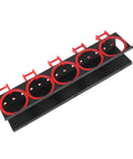 Heavy Metal Spray Bottle Storage Rack With Padded Hooks Rock Solid Garage Organizer with red padded hooks on a black background.