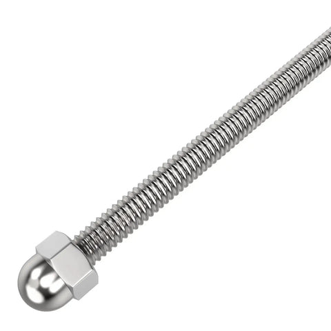 Close-up of 6-inch swage threaded stud tension end fitting, T316 stainless steel for deck cable railing, 20 pack, indoor outdoor use