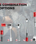 5 combination options of 14 In 1 Bike Tool Kit with Portable Foldable Multitool Reversible Ratchet Wrench and 10 Bits