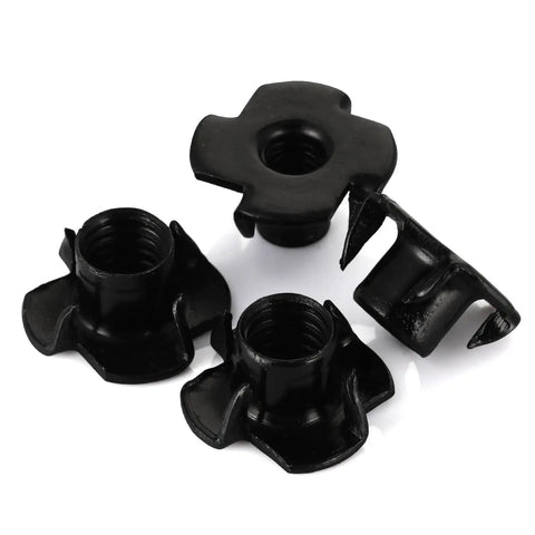Heavy Duty 1/4-20 Black T Nuts With Four Prongs Zinc Plated Carbon Steel Tee Nuts For Woodworking And Furniture Assembly Top Quality Diy Fasteners No Sweat Setup Solid Hardware Pack Of One Hundred Pieces