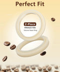 Two 54mm Silicone Steam Rings Replacement Gasket For 54mm Group Head Espresso Machines Easy Install Durable Food Grade Seals BPA Free Reusable No Mess shown with coffee beans