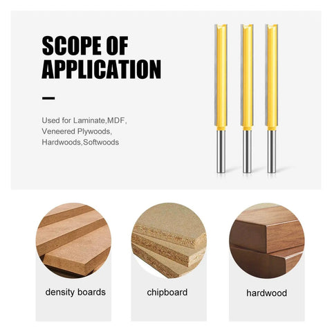 1/4 Inch Lengthened Straight Router Bit With Double Blade For Deep Slotting Clean Precise Groovin Cutter Perfect For Woodworking And Cabinetry Projects on various materials.