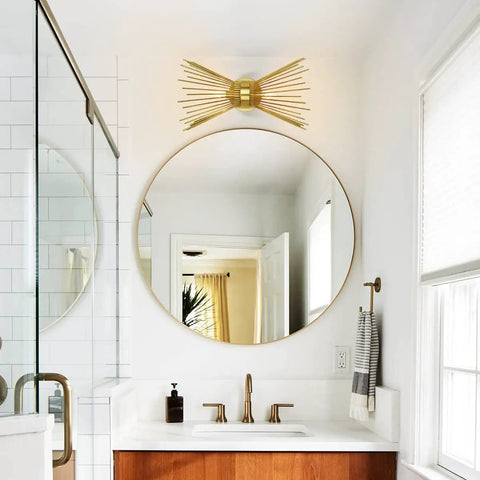 Antique Brass Two Light Modern Mid Century Wall Sconce Hardwired Brass Wall Light For Bedroom And Living Room With Special Plating above bathroom mirror