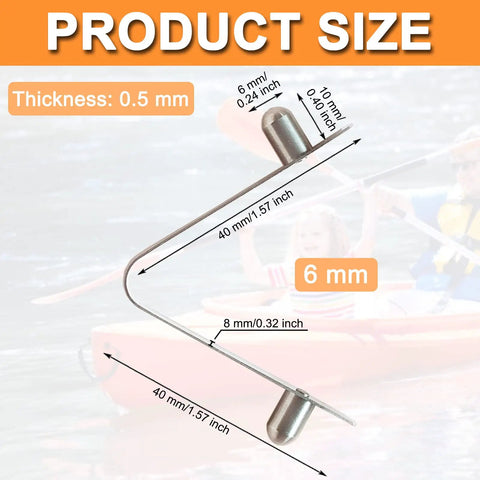 Diagram showing Ten Piece Stainless Steel V Clips For Pool And Spa Accessories Replacement Butterfly Clips dimensions and thickness
