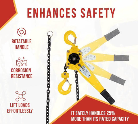 Two Pack Viking Manual Lever Chain Hoist 1.5 Ton Lift 20 Ft Reach 3000 Lbs Capacity with heavy duty hooks and rotatable handle features.