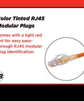 Pro Grade Cat6 Cat6A Shielded RJ45 Pass Through Modular Plugs with red tint for easy identification