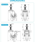 Diagram showing dimensions of Two Inch Swivel Caster Wheels Set Of Four Heavy Duty 440 Lb Capacity Silent Noiseless Rolling with brakes