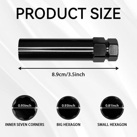 7 Spline Lug Nut Socket Set With Key For Easy Wheel Lock Removal And High Torque, fits 19mm and 21mm nuts, product size details
