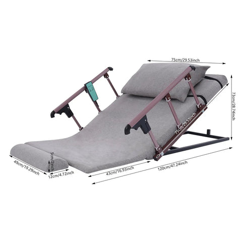 Electric Power Lifting Bed Back Rest in gray, adjustable from 2 to 80 degrees, with collapsible guardrails and heavy-duty design.