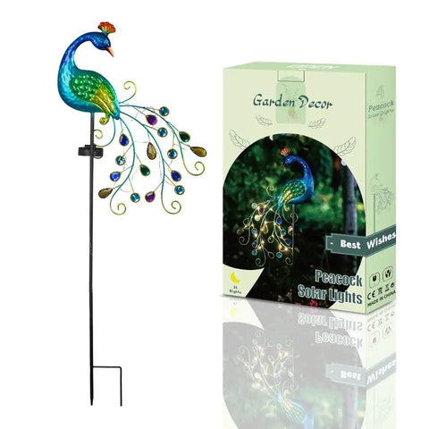 Metal Peacock Solar Garden Lights Stakes with box, Waterproof Path Lights for Outdoor Patio Lawn Yard Decor, 38x14x2.5 Inches