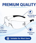 30 Pack Clear Safety Glasses Wrap Around Eye Protection, Built Like A Tank For Construction Sites, Scratch Resistant Polycarbonate Lenses, No Sweat Unisex Comfort, Straight Up Impact Defense, Foolproof Work Gear with non-slip silicone temples.