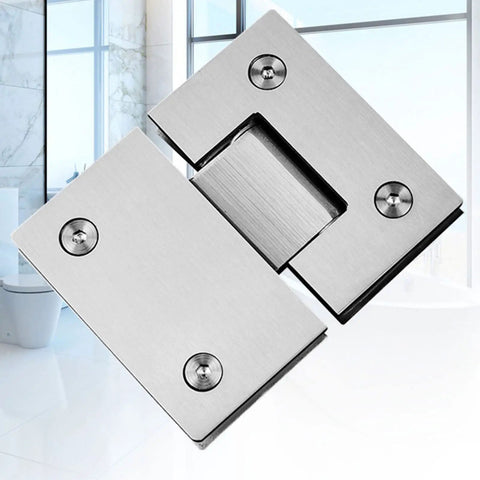 Heavy Duty Stainless Steel Bathroom Shower Frameless Glass Door Hinge Clamp Featuring 180 Degree Pivot And Killer Brushed Finish close-up view.