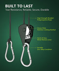 Heavy Duty Adjustable Rope Hanger Set With Ratchet Straps And Pulley Gear Four Pack One Eighth Inch Rope Perfect For Hanging Plants Grow Lights Kayaks And Versatile Tie Down Uses
