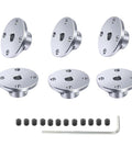 Six 6mm aluminum flange shaft couplings with mounting hubs and screws for DIY RC motor projects