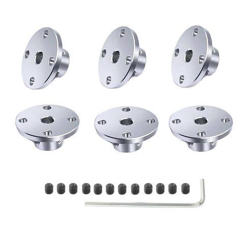 Six 6mm aluminum flange shaft couplings with mounting hubs and screws for DIY RC motor projects