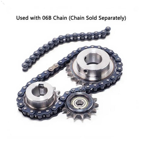 Rock Solid 06B Drive Sprocket Made From Premium Hardened Steel connected to 06B Chain for mechanical setups.