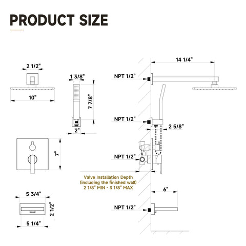 Top Shelf Heavy Duty All Metal Shower System With Tub Spout And Matte Black Finish Featuring Rock Solid 10 Inch Rain Head And Handheld Sprayer Built With Durable Valve