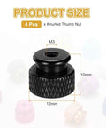 Knurled Thumb Nuts Set M3 12mm Outer Diameter 10mm Height Aluminum 6061 Anodized Bright Black Hand Screws product size
