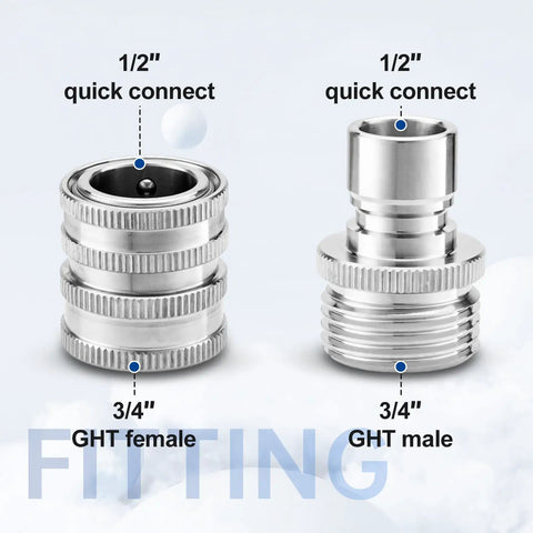 Must Have Heavy Duty Quick Connect Hose Fittings Three Quarter Inch GHT Garden Hose Set Stainless Steel Water Fittings Two Pack