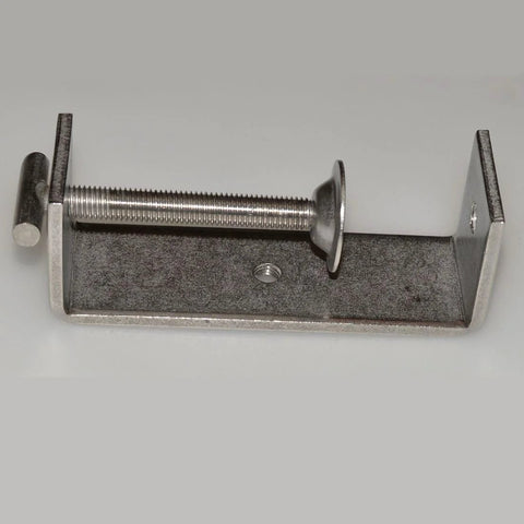 304 stainless steel C-clamp with wide jaw opening and screw knob on a metal base