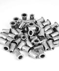 Knock Out Quality Stainless Steel Rivet Nut Kit With M3 M4 M5 M6 Threaded Inserts, assortment of shiny threaded inserts. 