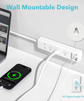 7 In 1 Surge Protector Power Strip with PD 20W USB C Fast Charging, 3 AC outlets, wall-mounted, powering laptop and phone