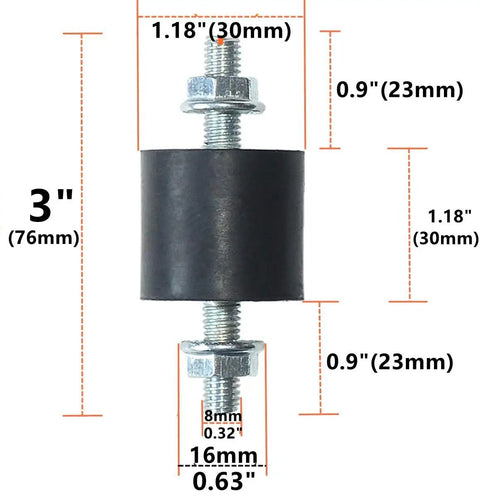 4 Pack Rubber Vibration Isolator Mounts 30x30mm Shock Absorbers With M8 x 23mm Studs dimensions and design features