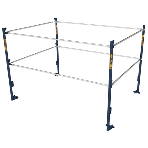 Heavy Duty Scaffold Guardrail System 5 Feet Wide 7 Feet Deep Built Like A Tank Jobsite Fall Protection Kit with installed railings.