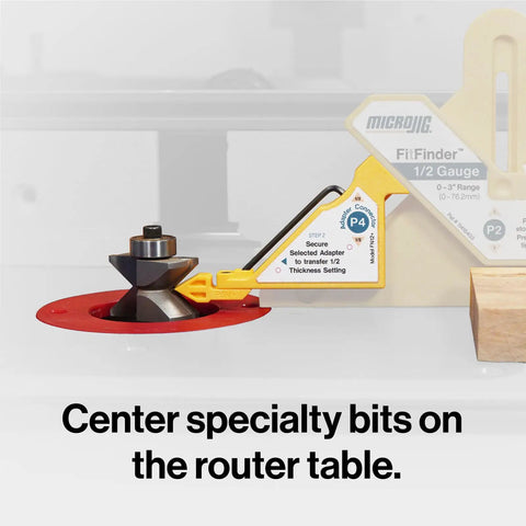 FitFinder Upgrade Kit With Precision Center Finder And Dimension Transfer Tool Includes Tough Storage Case For Dead On Accurate Stock Thickness Measurement Smooth Woodworking Gear For Real Deal Professionals, showing router setup with gauge.