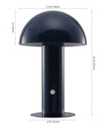 Navy Rechargeable LED Mushroom Table Lamp Cordless Cozy Bedside Light For Living Room And Bedroom 10.75 Inch